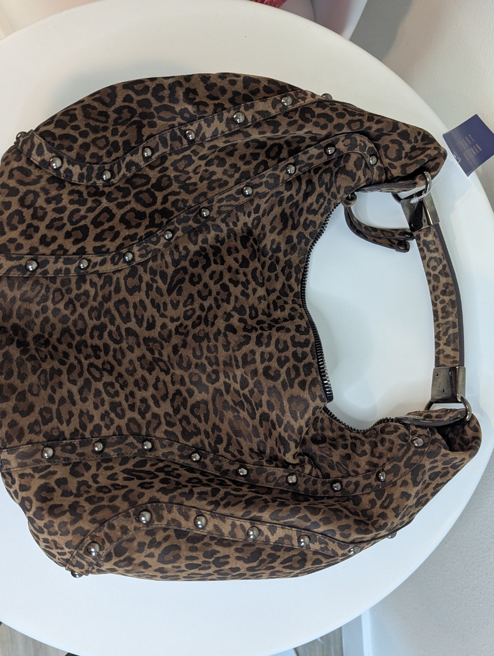 Stuart Weitzman Leopard Suede Studded Hobo Bag w/Tags - Picture 11 of 16
